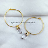 Raw white quartz crystal earrings, white crystal point earrings, white quartz electroplated earrings